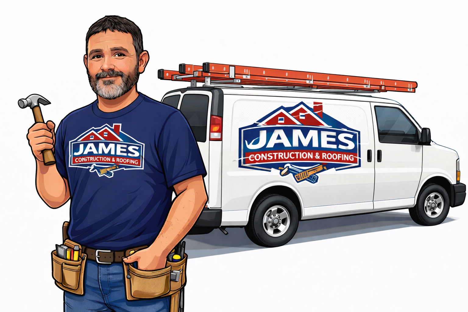 Illustration of James Construction contractor with company van